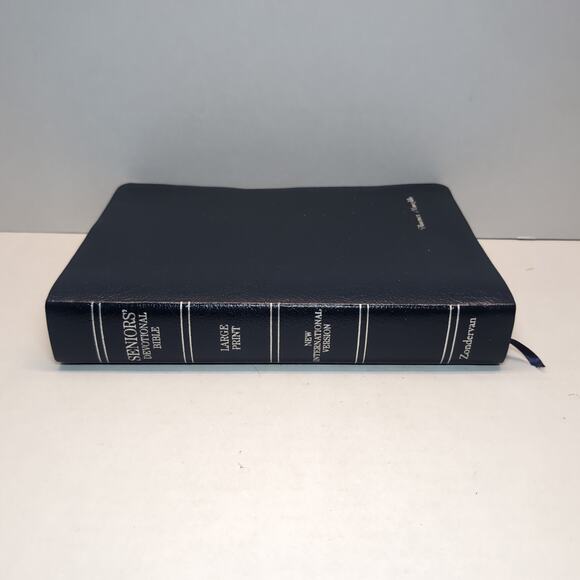 Seniors Devotional Bible NIV Zondervan Navy Bonded Leather Large Print Silver - Picture 3 of 11